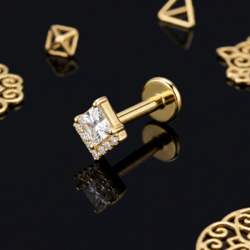 Przejdź do produktu Labret White Diamond  Gold z tytanu ASTM F-136  