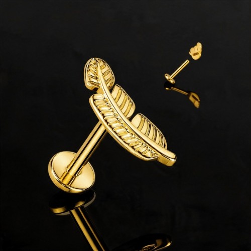 Przejdź do produktu Labret z tytanu ASTM F-136 Złote Pióro