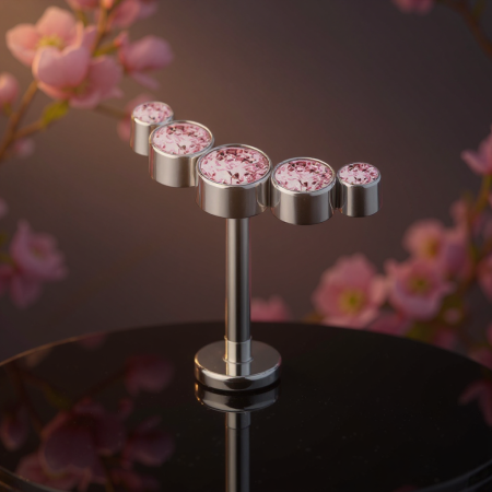 Cluster Labret z 5 różowymi cyrkoniami z tytanu ASTM F-136