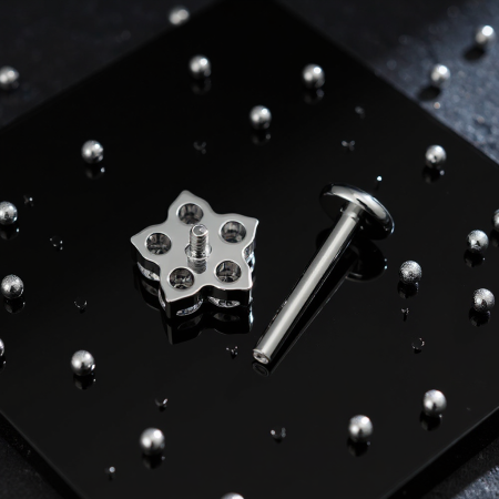 Wykonany z tytanu ASTM F-136 klasy implantologicznej, labret jest całkowicie hipoalergiczny i idealnie sprawdzi się także przy świeżych przekłuciach. Dzięki wewnętrznemu gwintowi nakładanie i noszenie biżuterii jest bezpieczne i komfortowe.