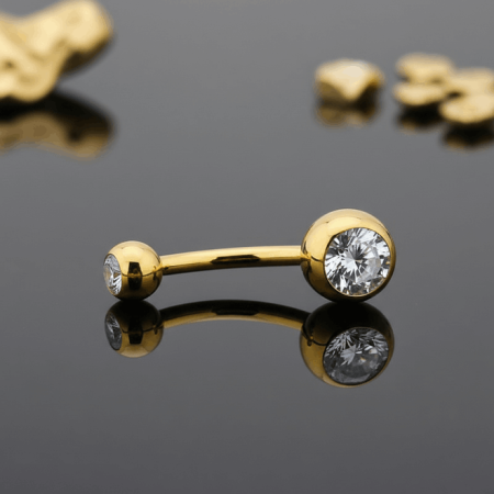 Złoty kolczyk do pępka Zircons Classic z tytanu ASTM F-136