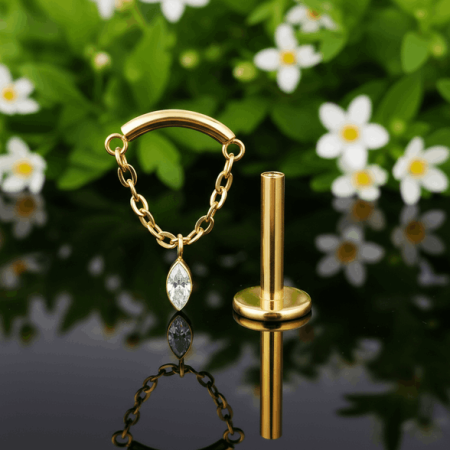 Labret Hidden Helix Gold Chain Dangle z tytanu ASTM F-136