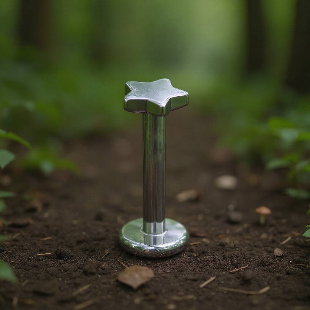 Tytanowy labret z gwintem wewnętrznym z nakrętką w kształcie gwiazdki.